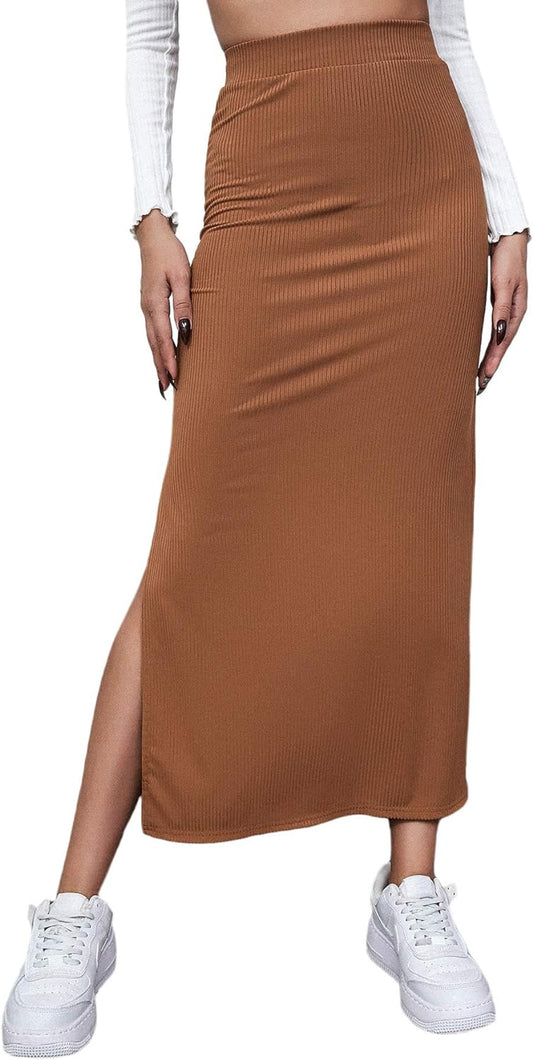"Flattering and Comfortable Women'S Bodycon Maxi Skirt with Split Thigh and Elastic Waistband"